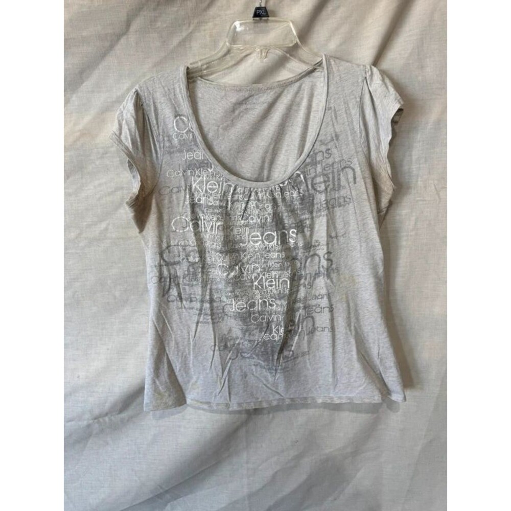 Calvin Klein Jeans Gray All Over Logo Short Sleeve Top